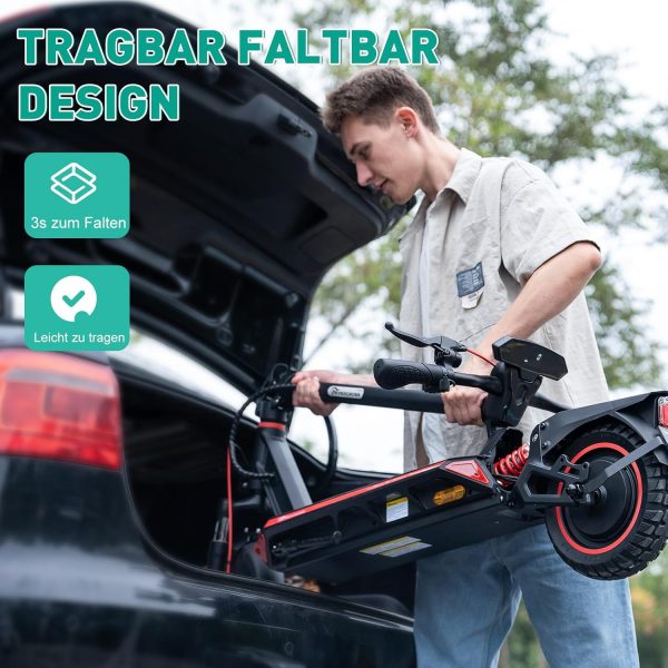 EVERCROSS A1 Rot E Scooter mit Straßenzulassung, 10'' Faltbarer Vakuumreifen Electric Scooter ABE, Elektroroller Erwachsene mit App & LED Display, 500W Motor, 15,3AH Batterie, 50-55 KM, Duales Bremssystem – Bild 7