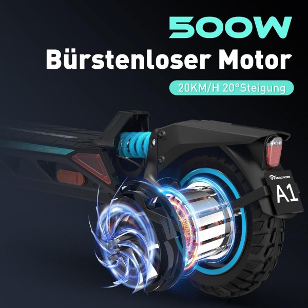 EVERCROSS A1 Blau E Scooter mit Straßenzulassung, 10'' Faltbarer Vakuumreifen Electric Scooter ABE, Elektroroller Erwachsene mit App & LED Display, 500W Motor, 15,3AH Batterie, 50-55 KM, Duales Bremssystem – Bild 4