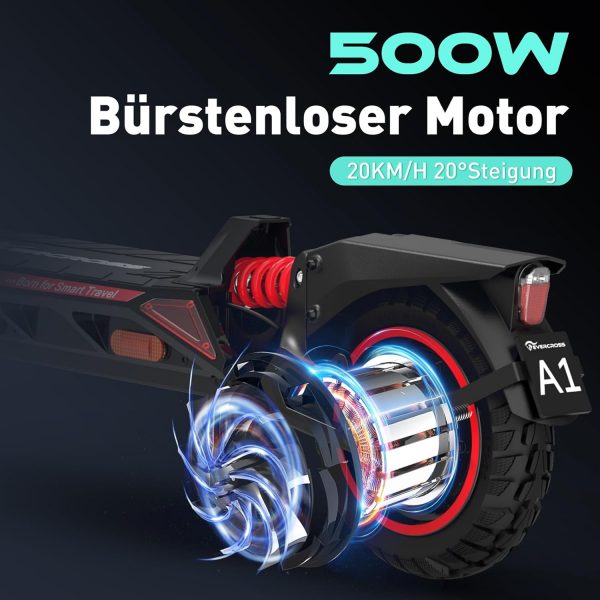 EVERCROSS A1 Rot E Scooter mit Straßenzulassung, 10'' Faltbarer Vakuumreifen Electric Scooter ABE, Elektroroller Erwachsene mit App & LED Display, 500W Motor, 15,3AH Batterie, 50-55 KM, Duales Bremssystem – Bild 4