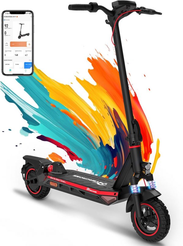 EVERCROSS A1 Rot E Scooter mit Straßenzulassung, 10'' Faltbarer Vakuumreifen Electric Scooter ABE, Elektroroller Erwachsene mit App & LED Display, 500W Motor, 15,3AH Batterie, 50-55 KM, Duales Bremssystem