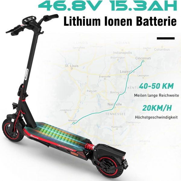 EVERCROSS A1 Rot E Scooter mit Straßenzulassung, 10'' Faltbarer Vakuumreifen Electric Scooter ABE, Elektroroller Erwachsene mit App & LED Display, 500W Motor, 15,3AH Batterie, 50-55 KM, Duales Bremssystem – Bild 3