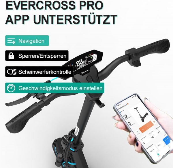 EVERCROSS A1 Rot E Scooter mit Straßenzulassung, 10'' Faltbarer Vakuumreifen Electric Scooter ABE, Elektroroller Erwachsene mit App & LED Display, 500W Motor, 15,3AH Batterie, 50-55 KM, Duales Bremssystem – Bild 6