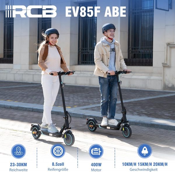 RCB EV85F Elektroroller, E-Scooter mit Straßenzulassung (ABE), 8,5 Zoll，400W Motor，MAX 20km/H，Dreistufige Getriebestellung，Faltbarer e Roller, APP-Steuerung, Max Belastung 120 kg,Doppelstoßdämpfer – Bild 2