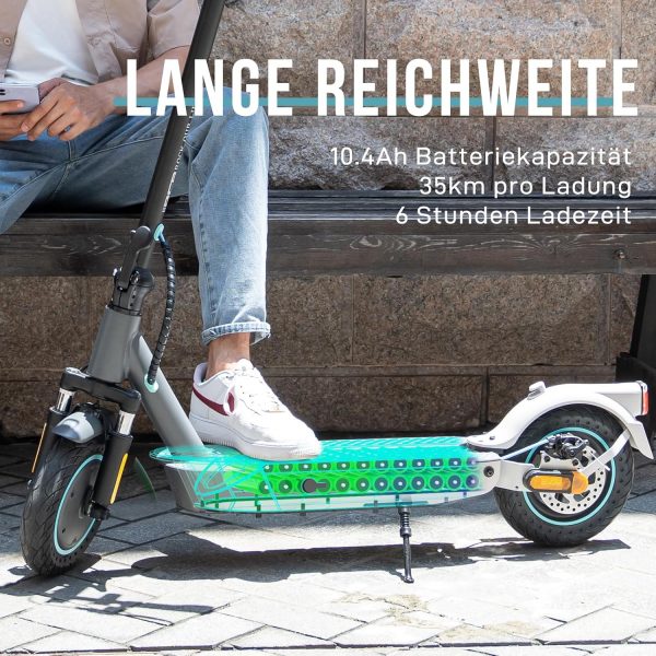 RCB EV10K PRO Elektroroller, E-Scooter mit Straßenzulassung (ABE), 10 Zoll，400W Motor, 35km Reichweite, Faltbarer e Roller, APP-Steuerung, Doppelbremse, Doppelstoßdämpfer – Bild 4