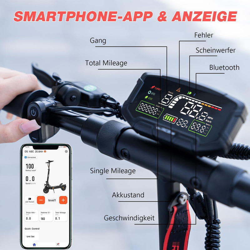 RCB D5 Schwarz Abe Scooter Elektroroller (RCB Tech D5 Schwarz) – Bild 4