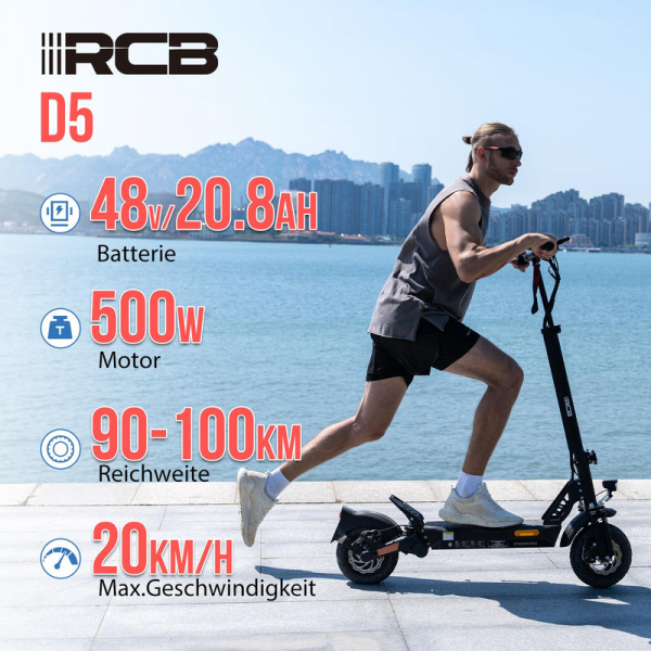 RCB D5 Rot Abe Scooter Elektroroller (RCB Tech D5 Rot) – Bild 5